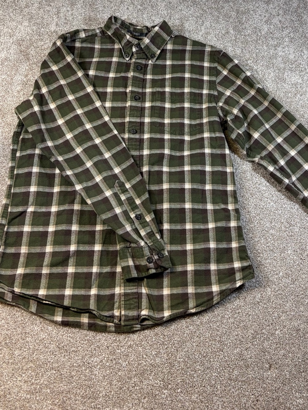 Eddie Bauer Olive Green Plaid Button-Down Shirt